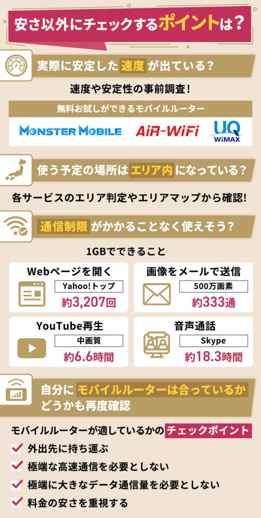 安いモバイルルーター契約時の安さ以外のチェック項目